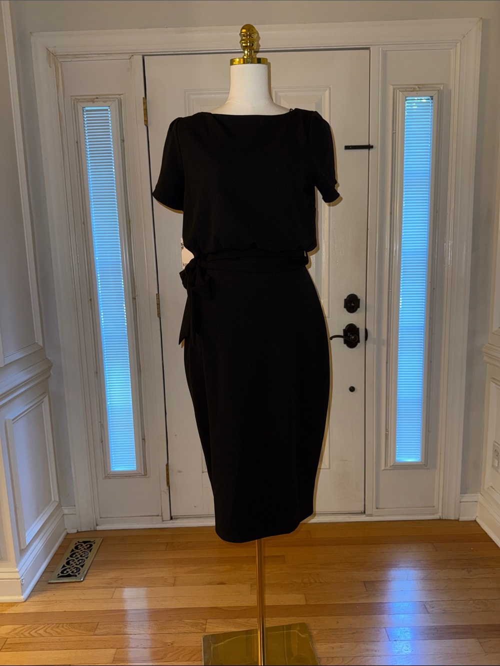 Kensie Black Midi Dress with Waist Tie